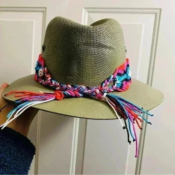 TOMBSTONE Large explorer canvas quadrille Fedora Cowboy olive green braided‎ - Picture 2 of 6